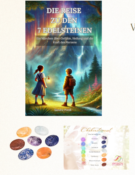 Set Buch " Die Reise zu den 7 Edelsteinen" und Chakrasteine 7er Set Handschmeichler